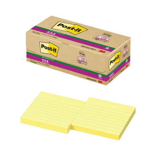 ポストイット強粘着75×75罫線入 イエロー10冊