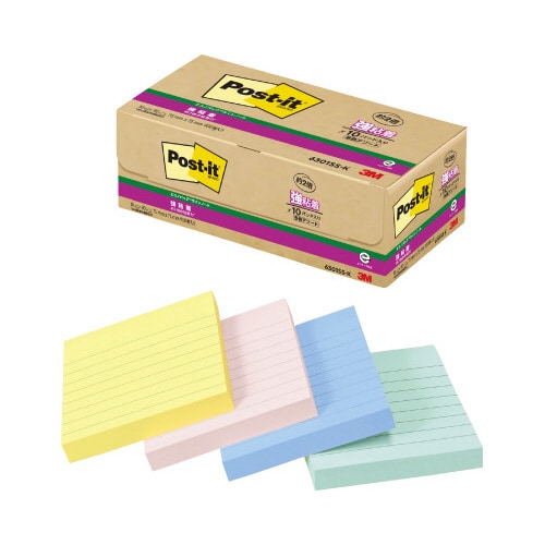 ポストイット強粘着75×75罫線パステル混色10冊