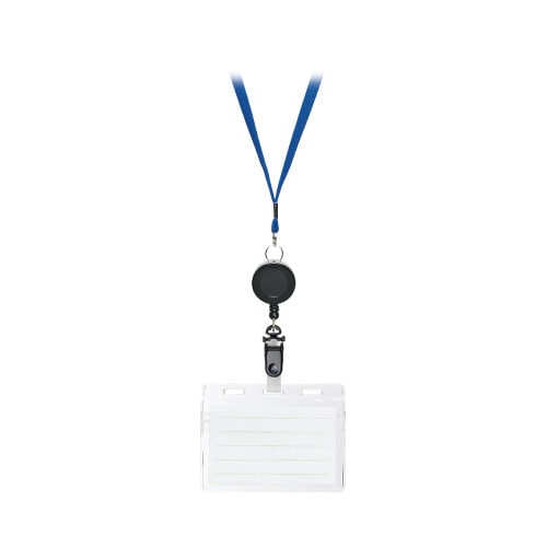 リール式吊下げ名札 チャックタイプ青