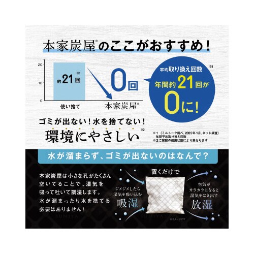 調湿・消臭木炭 本家炭屋スクエアS 1個入×6