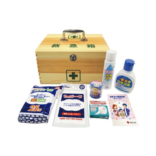 リーダー木製救急箱 Lサイズ(衛生材料セット付)