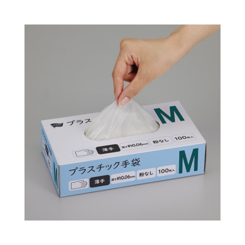 プラスチック手袋 薄手 粉無 M 100枚×10