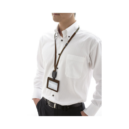 吊下げ名札IDeo革製 名刺IDカード用ヨコ型濃茶