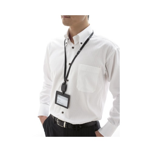 吊下げ名札IDeo革製 名刺IDカード用ヨコ型 黒