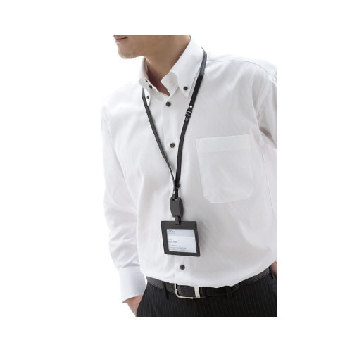 吊下げ名札IDeo革製 名刺IDカード用ヨコ型 黒