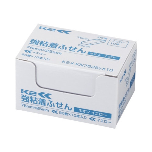強粘着ふせん K2 75×25 ネオン黄色10冊