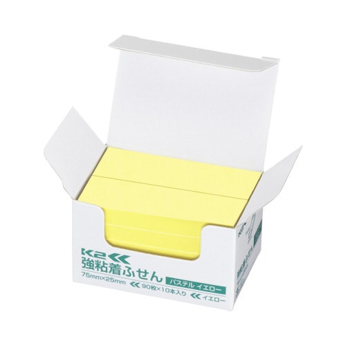 強粘着ふせん K2 75×25 パステル黄色10冊