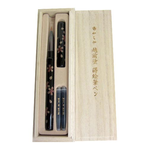 蒔絵筆ペン 舞桜 黒 漆塗 UK15B−04