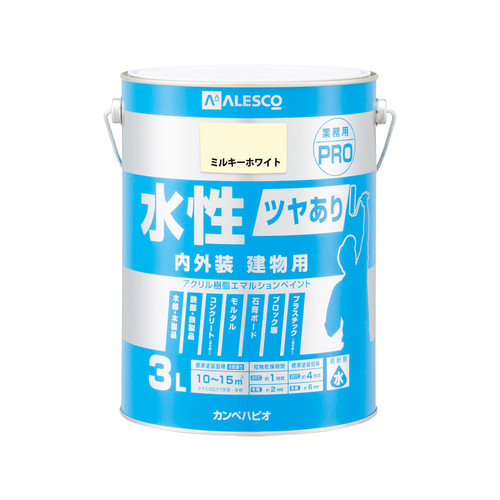 カンペハピオ 水性ツヤあり建物用ＰＲＯ ミルキーホワイト ３Ｌ