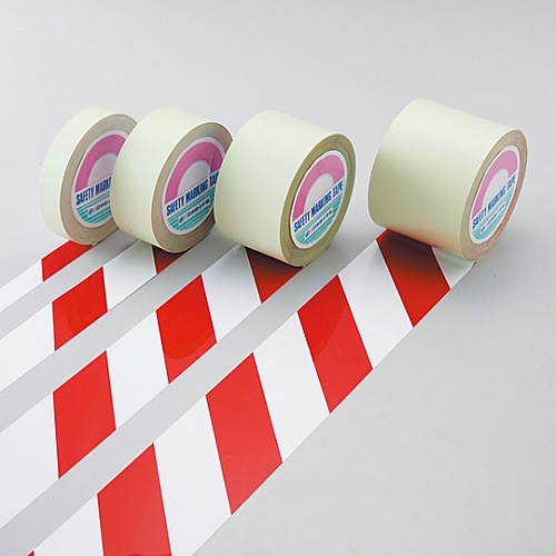 日本緑十字社 ガードテープ(ラインテープ) 白/赤(トラ柄) 100mm幅×20m