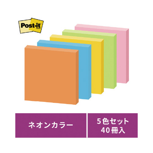 スリーエム ジャパン ポストイット 強粘着７５×７５ｍｍ ネオン混色
