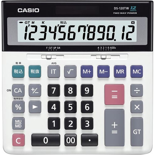 カシオ 加算器電卓 ＤＳ－１２０ＴＷ 幅１８４×奥行１８６×高さ４０