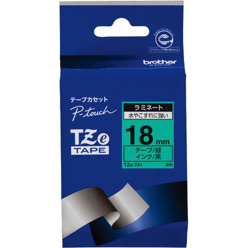 ブラザー ピータッチ ラミネート緑色テープ１８ｍｍ黒文字×５ ＴＺｅ