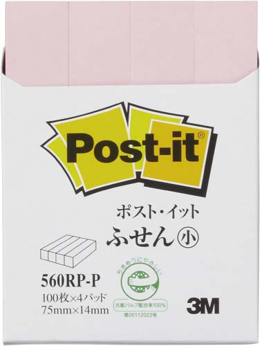 スリーエムジャパン ポストイット 再生紙ふせん ７５ １４ｍｍ ピンク４冊 ５６０ｒｐ ｐ カウネット