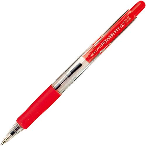 コクヨ ラバーグリップパワーフィット０．７ｍｍ　赤　インク色赤／軸色シルバー　１パック（１０本入）　ＰＲ－１００Ｒ×１０　油性ボールペン（ノック式）  【5211-4816】