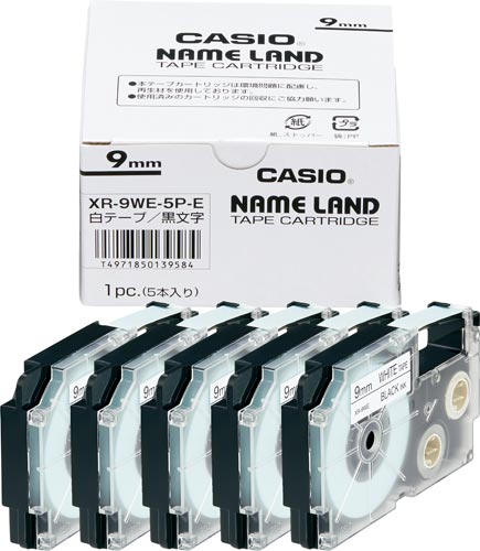 カシオ ネームランド 白色テープ ９ｍｍ 黒文字 ５個入 ＸＲ－９ＷＥ
