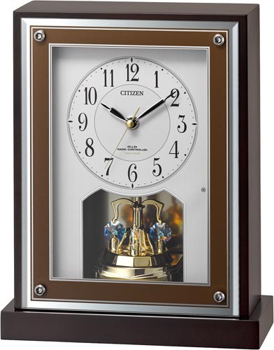 リズム シチズン 木枠電波置時計 ８ＲＹ４１３ 茶色半艶 縦２９５×横