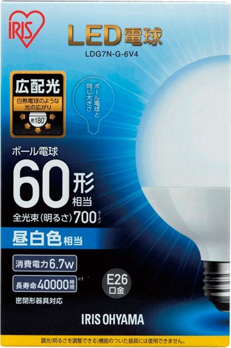アイリスオーヤマ ｌｅｄ電球 ボール電球 ６０ｗ形 昼白色 ｌｄｇ７ｎ ｇ ６ｖ４ カウネット