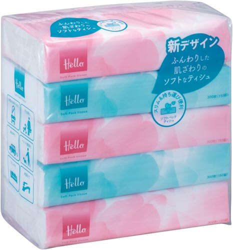 ユニバーサル ペーパー ハローソフトパックティシュ１５０組 ５個入 １８ 業務用 カウネット