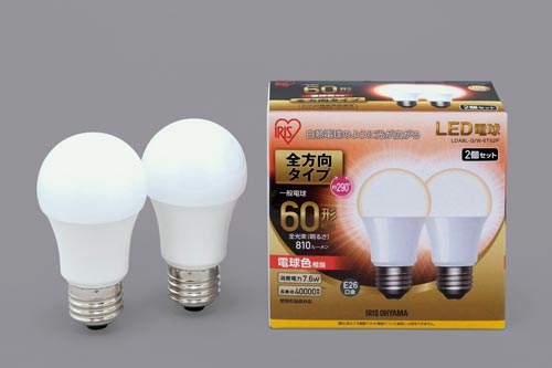 アイリスオーヤマ ＬＥＤ電球 Ｅ２６ 全方向６０形 電球色２個入