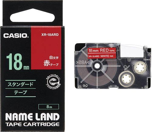 カシオ ネームランド 赤色テープ １８ｍｍ 白文字 ＸＲ－１８ＡＲＤ