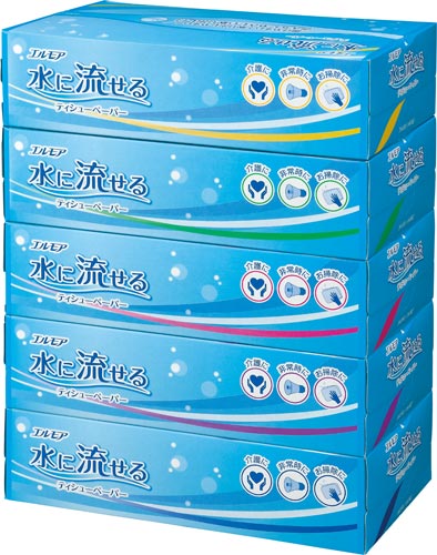カミ商事 エルモア 水に流せるティシュー １８０組 ５箱入｜カウネット