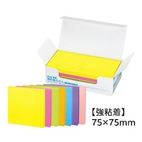 強粘着ふせん K2 75×75 ネオン混色 7色混色 1箱(10冊入) K2メ−KN7575X10 ふせん 強粘着
