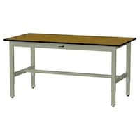 軽量作業台/耐荷重200kg 高さ調整固定式 ポリエステル天板 ワークテーブル300シリーズ 幅1500×奥行750×高さ600から900mm SWPA−1575−MG 天板木目柄×脚グリーン 1台