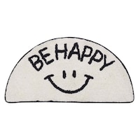 玄関マット 室内用 35×70cm セミサークルマット スマイル ホワイト