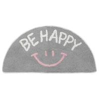 玄関マット 室内用 35×70cm セミサークルマット スマイル ピンクグレー