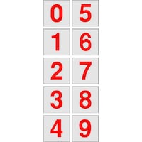 数字ステッカー 「0−9」連番 透明地/赤文字