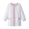 襟なし/長袖 女性用調理衣 ホワイト×ピンク