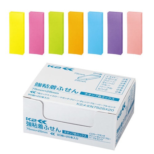 強粘着 コクヨ ふせん 付箋 75×25mm パステルカラー ネオンカラー(蛍光色)K2