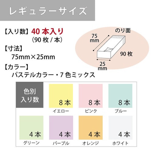 強粘着 コクヨ ふせん 付箋 75×25mm パステルカラー ネオンカラー(蛍光色)K2