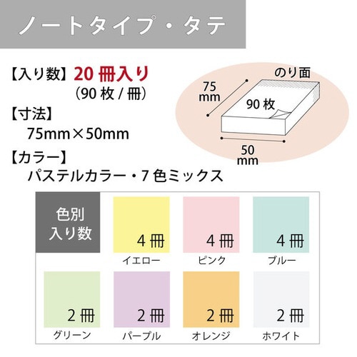 強粘着 コクヨ ふせん 付箋 75×50mm パステルカラー ネオンカラー(蛍光色)K2