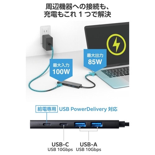 TypeーCハブ 4ポート 5Gbps ブラック