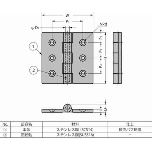 ステンレス鋼製重量用平丁蝶番