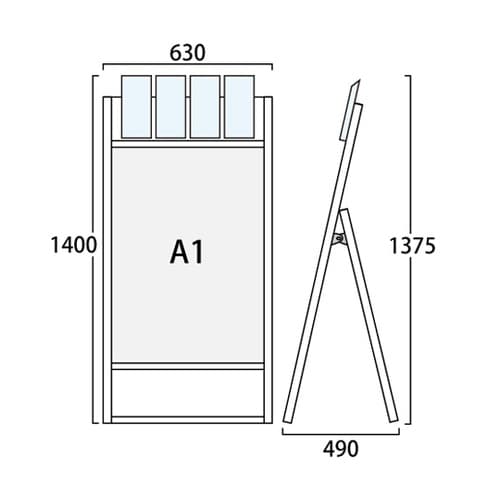 フラットオープンスタンド看板 パンフレットケース付
