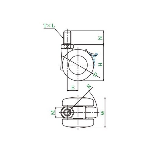 P−S型キャスター 自在車ねじ込み式双輪(ストッパー付)