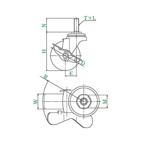 ST−S型キャスター 自在車ねじ込み式(ストッパー付)