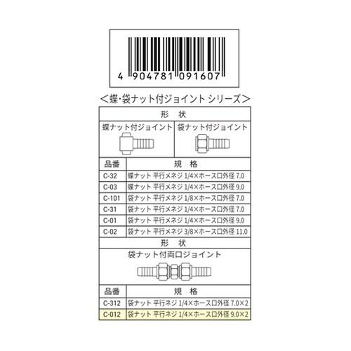 袋ナット付両口ジョイント
