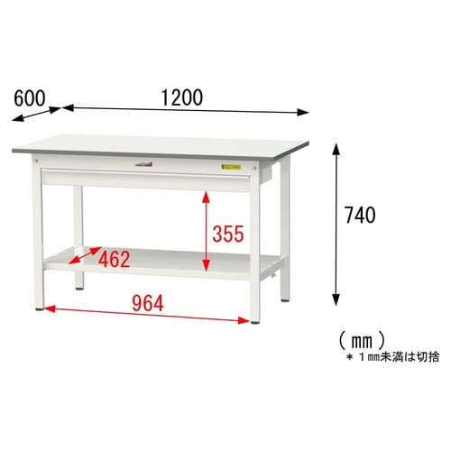 【軽量作業台150シリーズ】ワイド引き出し付き固定式/全面棚板付