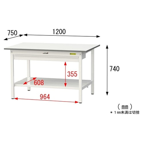 【軽量作業台150シリーズ】ワイド引き出し付き固定式/全面棚板付
