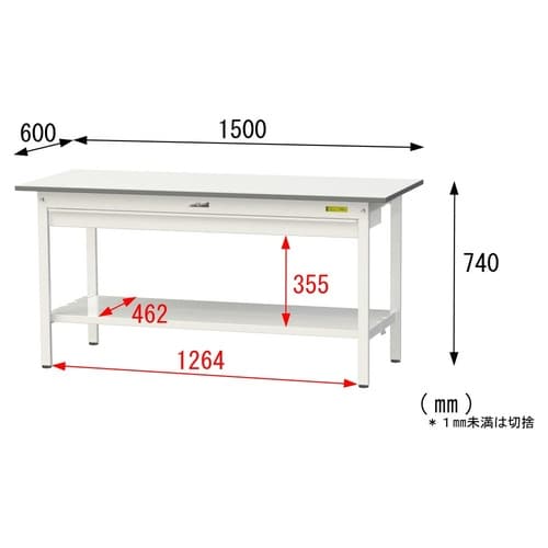 【軽量作業台150シリーズ】ワイド引き出し付き固定式/全面棚板付