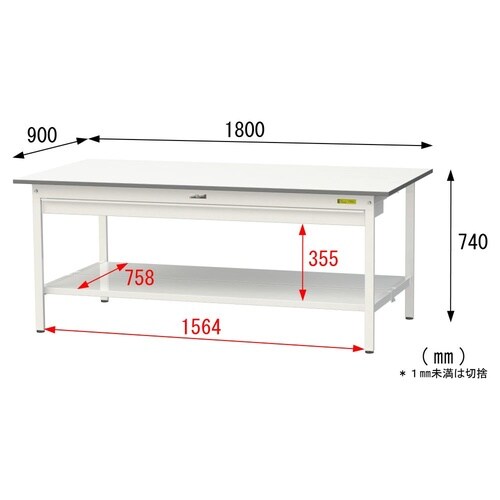 【軽量作業台150シリーズ】ワイド引き出し付き固定式/全面棚板付