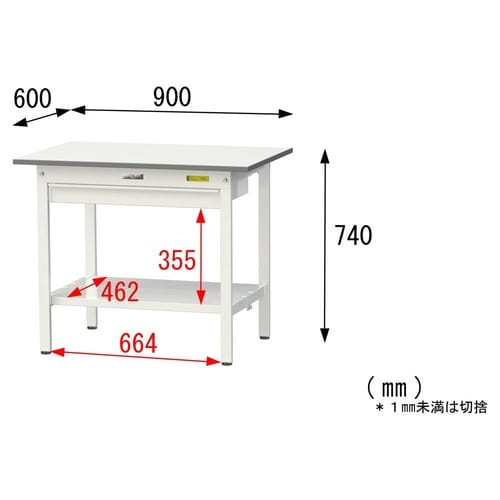 【軽量作業台150シリーズ】ワイド引き出し付き固定式/全面棚板付