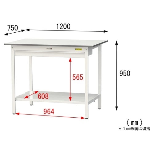 【軽量作業台150シリーズ】ワイド引き出し付き固定式/全面棚板付