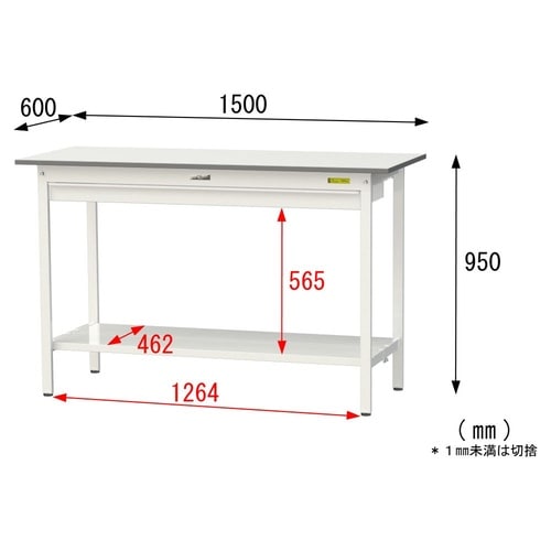 【軽量作業台150シリーズ】ワイド引き出し付き固定式/全面棚板付