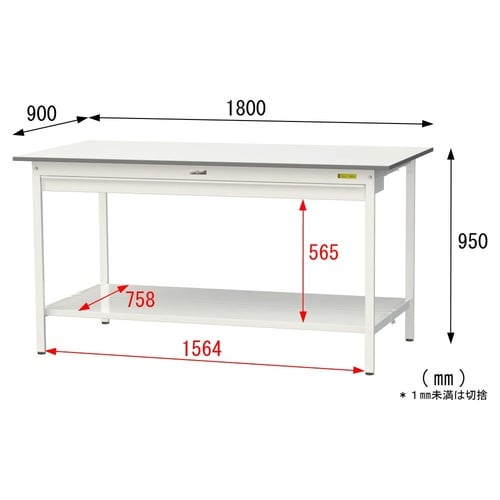 【軽量作業台150シリーズ】ワイド引き出し付き固定式/全面棚板付