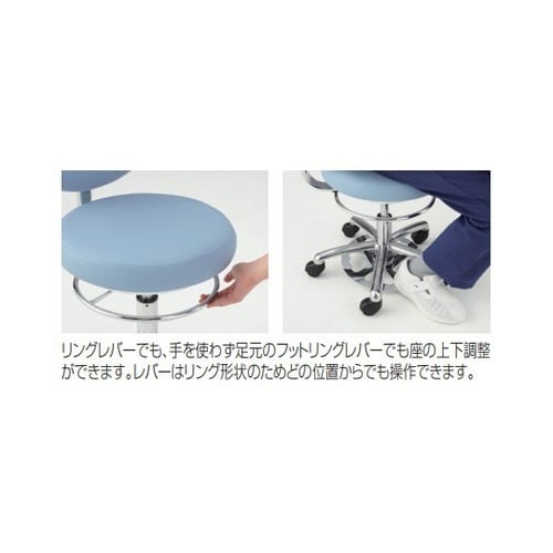 ハンズフリースツール 背付回転式 ミドルタイプ ゴムキャスター ビニールレザ−張 LU19DG